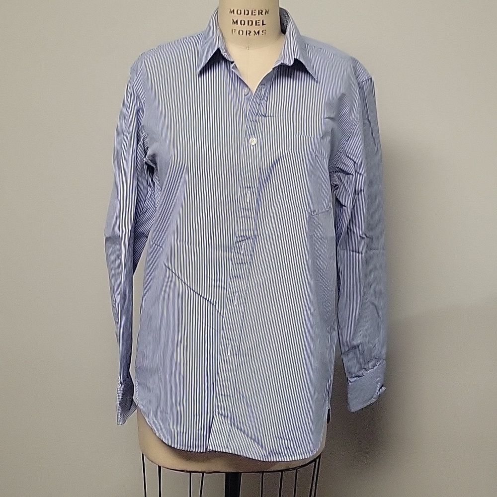 J.Crew Blue & White checked 80's 2 Ply 100% Cotton Long Sleeve Button Up Shirt L